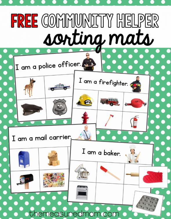 four pictures with the words free community helper sorting mats