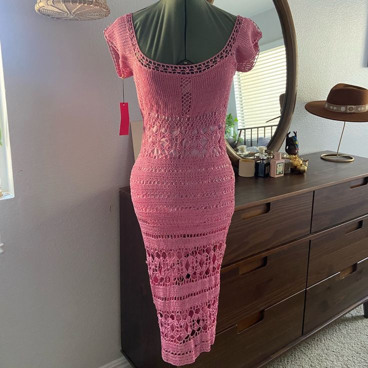 Cute Crochet Dress, Perfect For The Summer Cute Crochet Dress, Pink Crochet Dress, Black And Silver Dress, Lacey Dress, Red Sweater Dress, Emerald Green Dresses, Crochet Dresses, Hollister Dresses, Pink Crochet