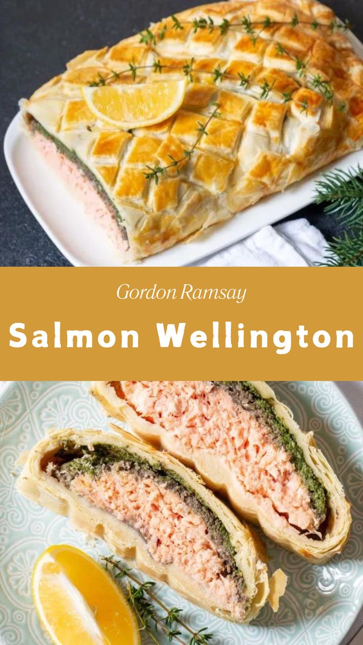 Gordon Ramsay Salmon Wellington Salmon With Puff Pastry, Salmon Wellington Recipe Gordon Ramsay, Salmon Wellington Recipe Puff Pastries, Lobster Wellington Recipe, Gordon Ramsay Salmon, Friends Christmas Dinner, Salmon Puff Pastry, Salmon In Puff Pastry, Salmon Wellington Recipe