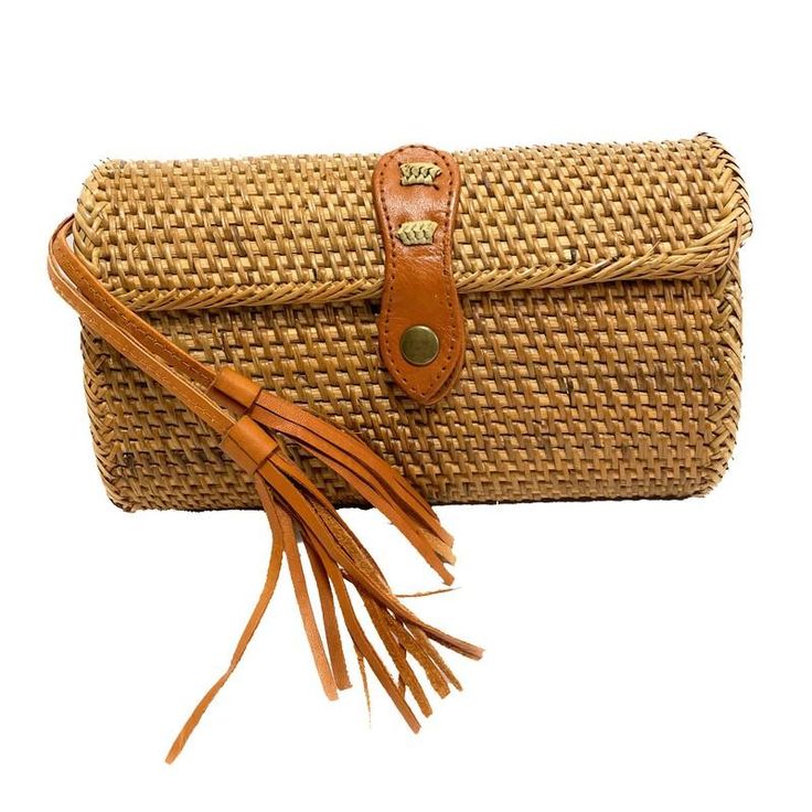 Natural Rectangular Rattan Handbag/Clutch Rectangular Clutch With Tassels For Daily Use, Rectangular Straw Bag With Tassels For Everyday Use, Beach Clutch Bag With Tassels, Vacation Tassel Clutch Bags, Travel Clutch Bag With Tassels, Rectangular Natural Shoulder Bag With Tassels, Natural Rectangular Shoulder Bag With Tassels, Beach Crossbody Clutch With Adjustable Strap, Daily Use Woven Handheld Clutch