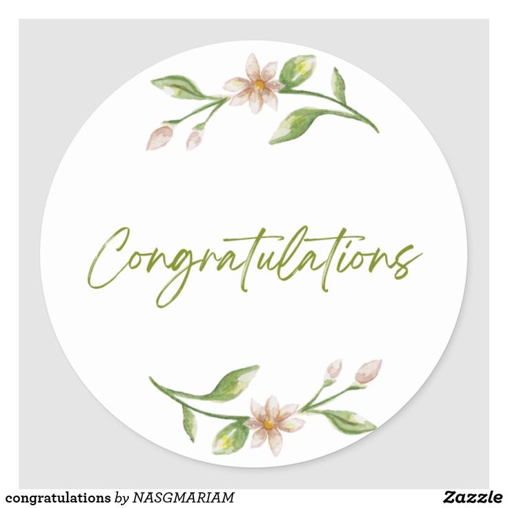 congratulations sticker with watercolor flowers and the word congratulations written in cursive writing