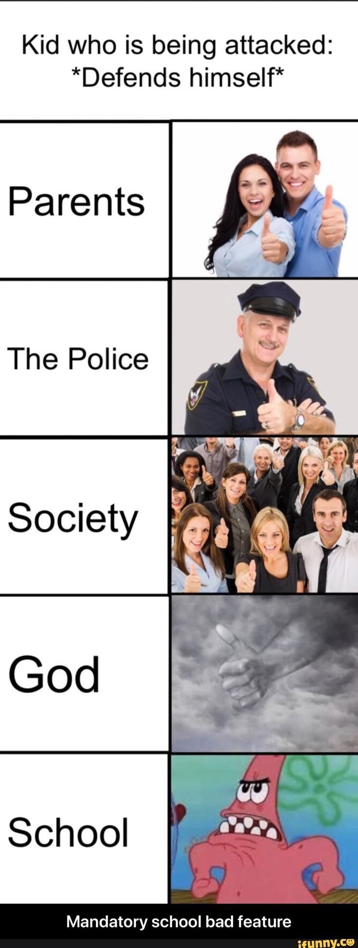 the meme shows people in different ways, including police officers and children with their arms around each other