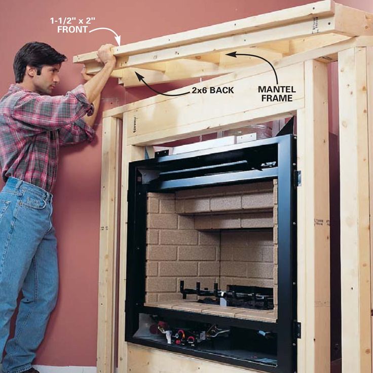 a man is working on an oven built into the side of a wall with wood framing