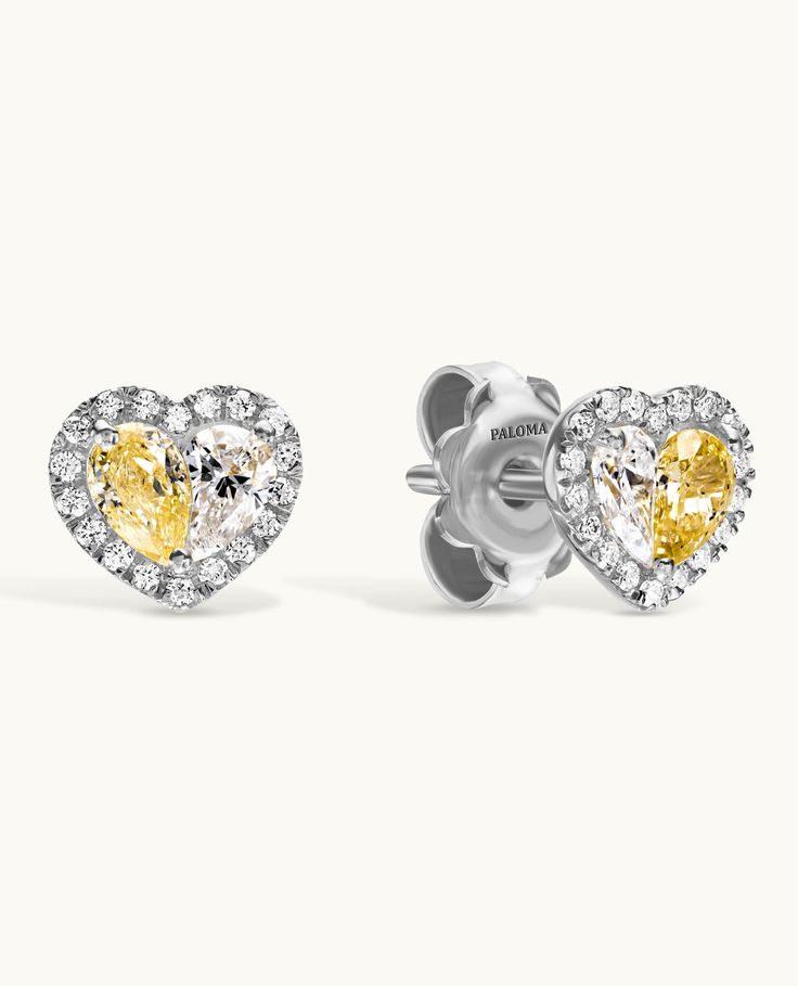 #WhiteGold Fancy Yellow Diamond, Yellow Diamonds, Heart Motif, Diamond Settings, Earring Sale, Wrap Rings, Yellow Diamond, Earrings Collection, Showcase Design