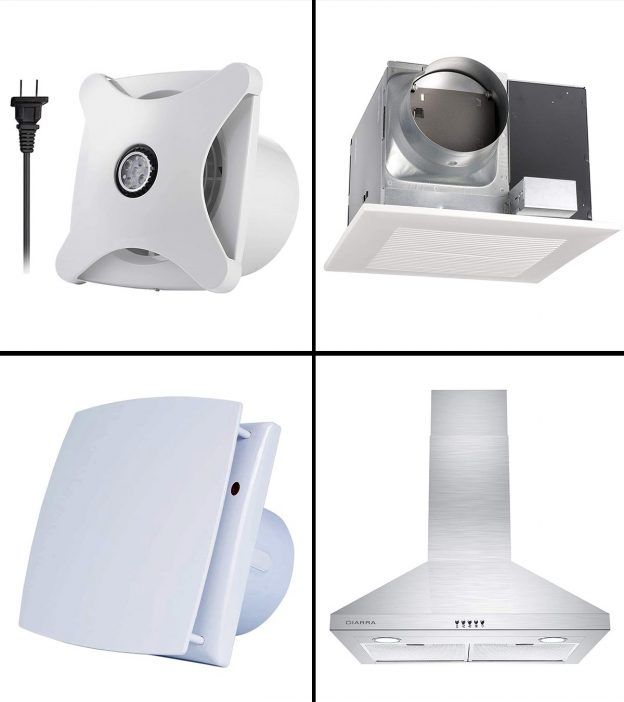 four different views of kitchen appliances including exhaust fan, ventilator and ceiling fan