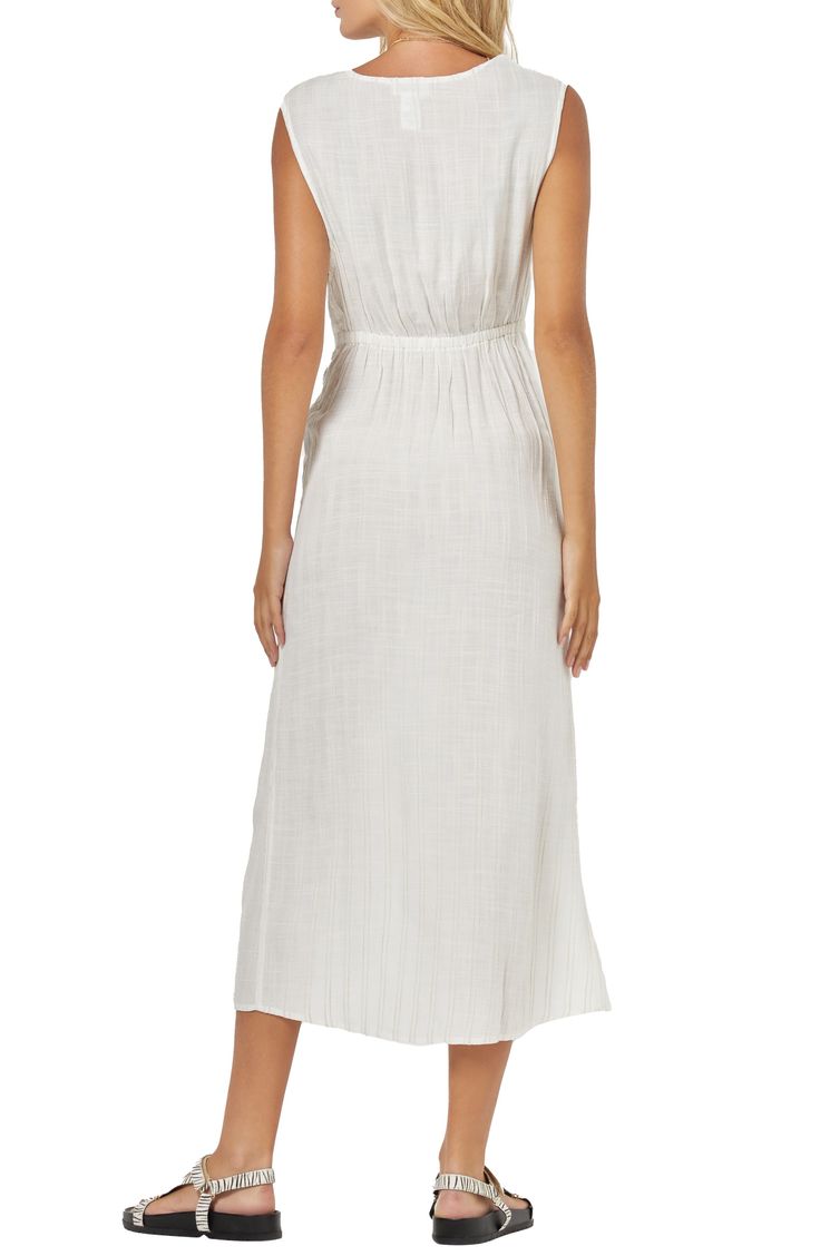 Move stylishly from pool to bar in this breezy cotton-kissed cover-up styled in a sleeveless silhouette. 51" length (size Medium) V-neck Sleeveless Unlined 85% viscose, 15% cotton Hand wash, line dry Imported Casual Linen V-neck Beach Dress, Breezy V-neck Beach Dress For Daywear, Sleeveless Maxi Dress For Beach Season, Sleeveless Maxi Dress For Beach Daywear, Sleeveless Unlined Dress For Beach Cover-up, Breezy Sleeveless Maxi Dress For Poolside, Breezy Cotton Beach Dress For Poolside, Sleeveless Cotton Cover-up For Beach Season, Cotton Sleeveless Beach Cover-up