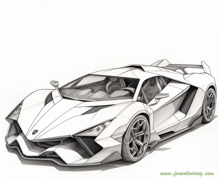 a drawing of a white sports car