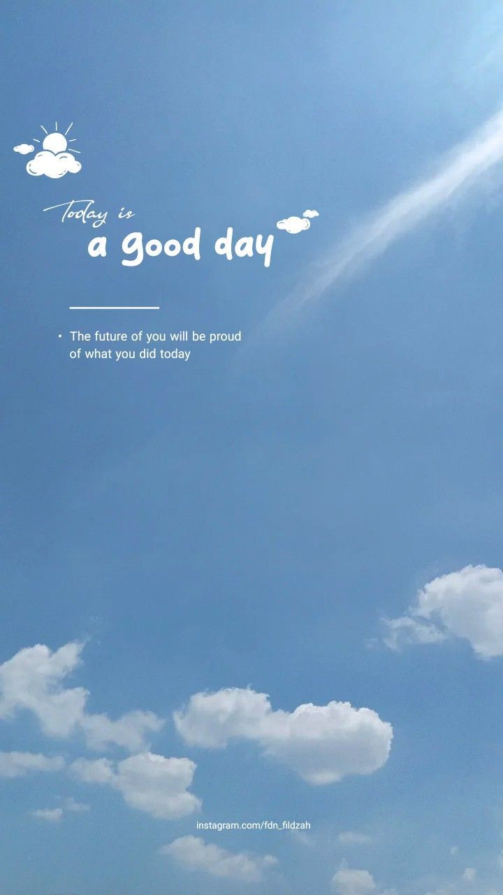 an airplane flying high in the sky with a good day written on it's side