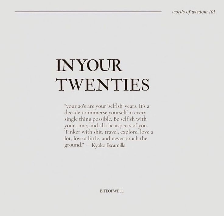 the cover of an article about in your twentiess, with black and white text