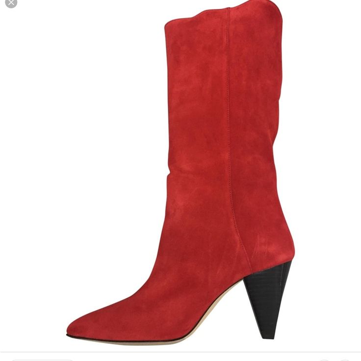 Worn Couple Of Times In Great Condition Sandro Suede Red Leather Cowboy Ish Look Red Suede, Shoes Heels Boots, Red Leather, Shoes Women Heels, Heeled Boots, Cowboy, Shoes Heels, Women Shoes, Boots