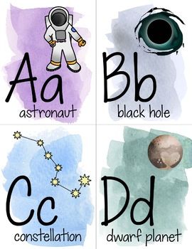 ABCs of Outer Space- Alphabet Posters by Teach Me Daly | TpT Space Flashcards Free Printable, Space Themed Letters, Outer Space Alphabet Letters, Outer Space Language Activity, Space Alphabet, Space Theme Classroom, Activities For One Year Olds, Space Preschool, Space Project