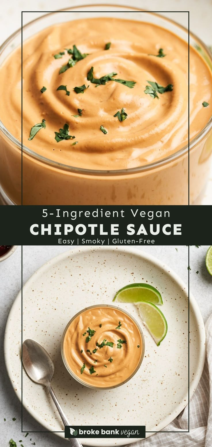 the ingredients to make chipotle sauce are shown in three different bowls and on top of each other