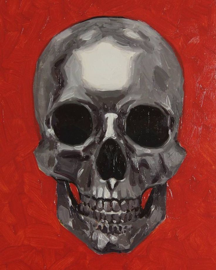 a painting of a skull on a red background