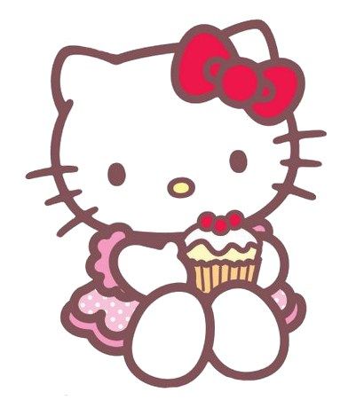 an image of a hello kitty holding a cupcake