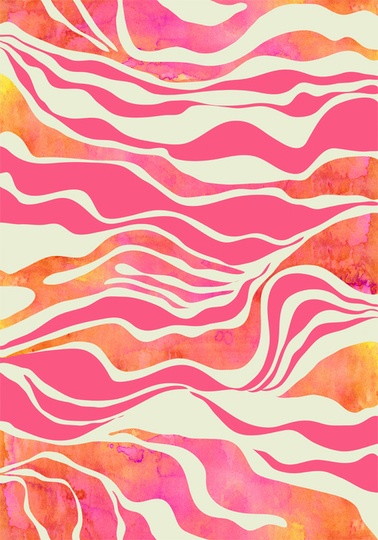 an orange and pink background with wavy lines