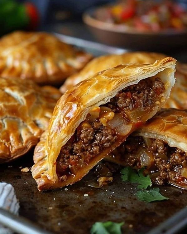 some meat and cheese pastries on a pan