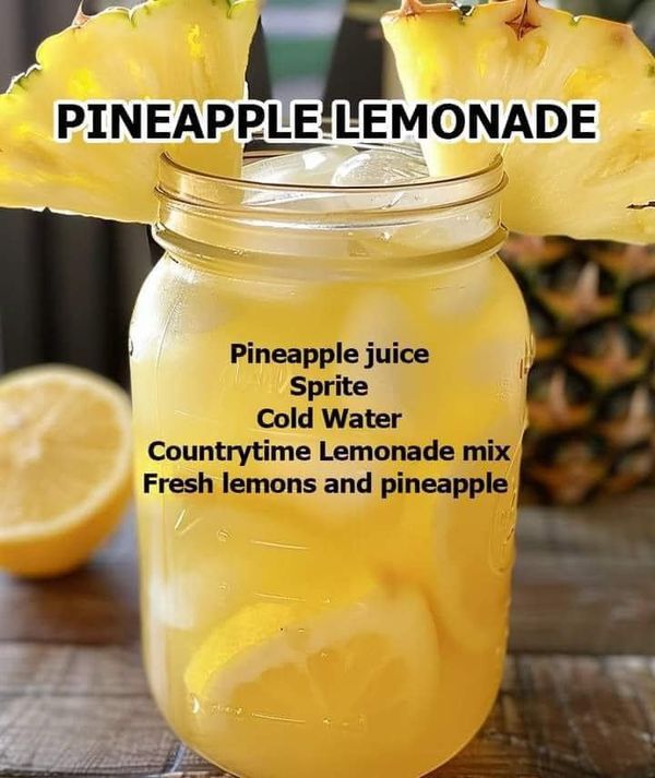 pineapple lemonade in a mason jar with the words pineapple juice sprite cold water