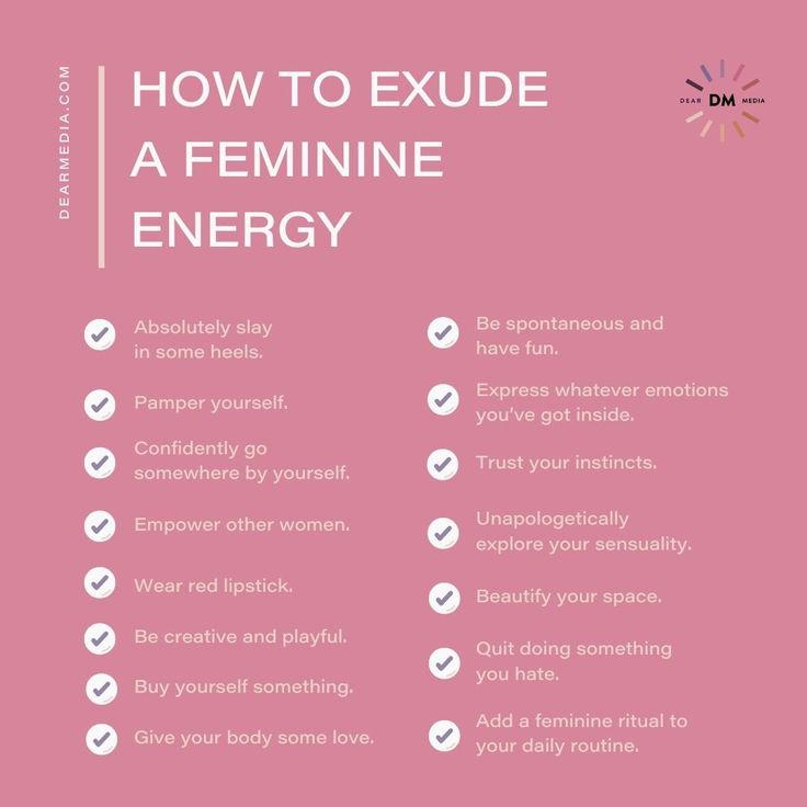 a pink poster with the words how to exude a feminine energy