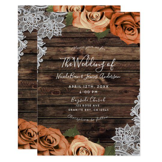 the rustic wood and lace wedding card