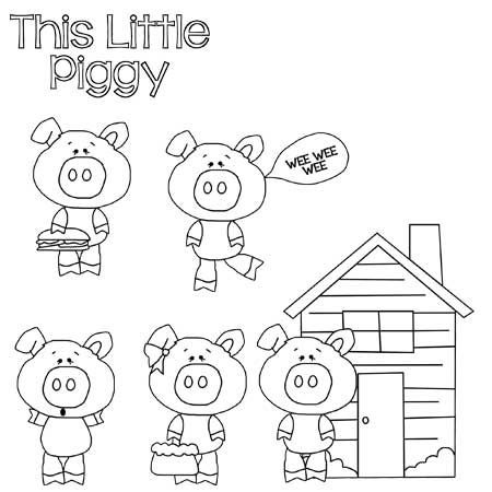 three little pigs standing in front of a house