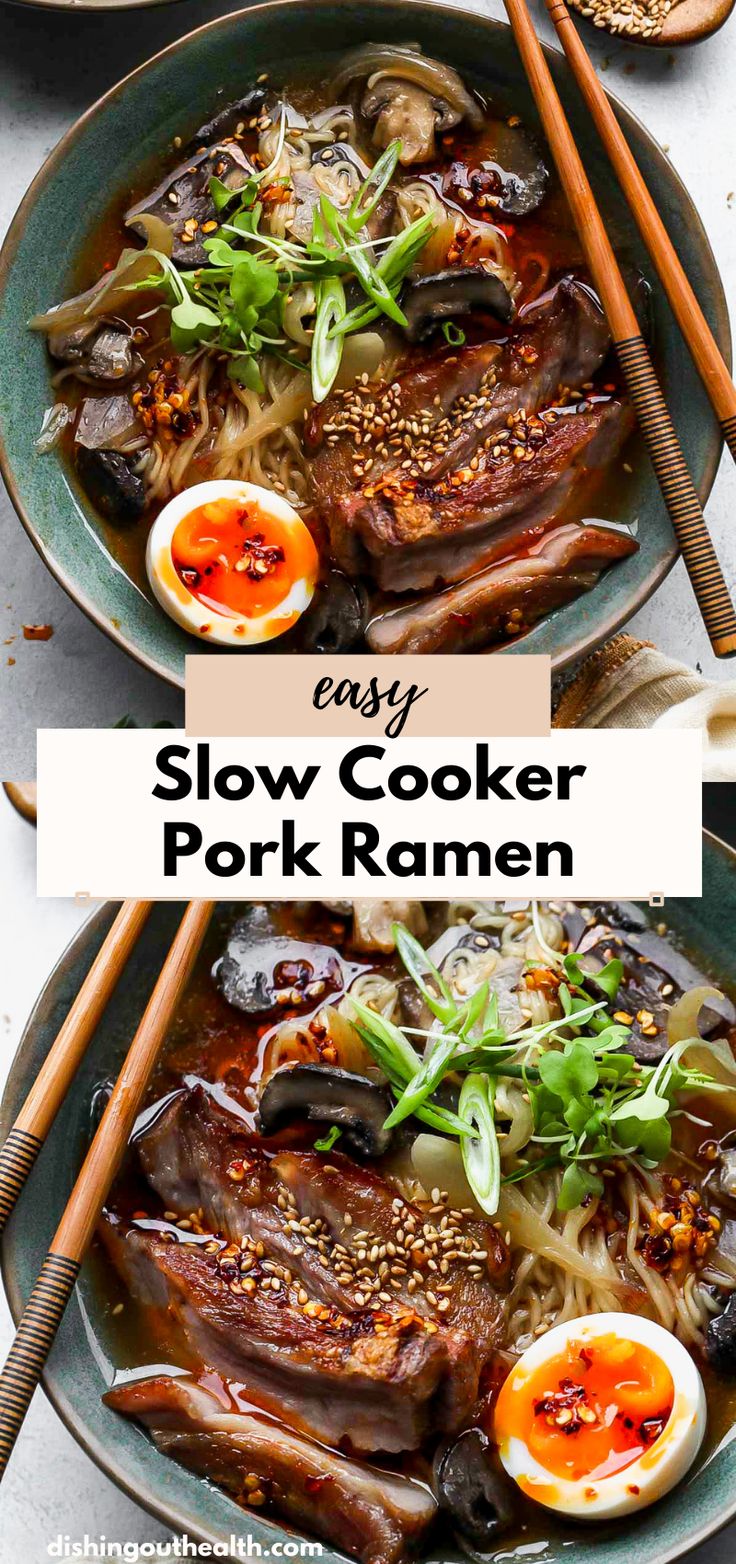 easy slow cooker pork ramen with noodles and vegetables