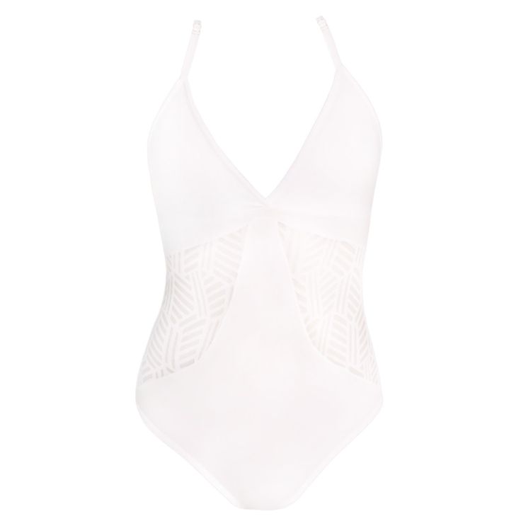 Discover the versatility of this elegant white bodysuit, a sustainable choice for style-conscious women. It feautures soft adjustable elastics and ergonomic seamless cups for ultimate comfort. The hook and eye crotch closure offers a tailored fit, while gold-plated accessories on the straps and back fastening add a touch of luxury. This bodysuit for women strikes the perfect balance of sustainability, style, and comfort.  Whether you are a bride or simply seeking classy lingerie, our white bodys Elegant Summer Bodysuit With Underwire, Elegant Underwire Bodysuit For Summer, Elegant Polyamide Bodysuit For Swimming, Elegant Summer Bodysuit With Built-in Bra, Elegant White Backless Bodysuit, Elegant Summer Bodysuit With Lined Body, White Underwire Bodysuit For Swimming, White Spaghetti Strap Bodysuit For Poolside, Elegant White Swimwear With Lined Body