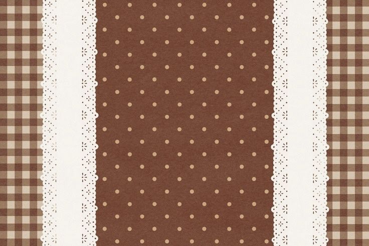 a brown and white checkered table cloth with polka dots on it's border