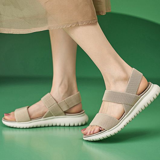 Beige Slip-on Sport Sandals For Summer, Spring Vacation Beige Sport Sandals, Beige Ankle Strap Sport Sandals For The Beach, Casual Beige Flat Slingback Sandals, Beige Synthetic Sport Sandals For Summer, Beige Ankle Strap Sport Sandals For Spring, Flat Beige Sport Sandals For Spring, Beige Flat Sport Sandals For Spring, Beige Comfortable Slingback Sandals For Spring