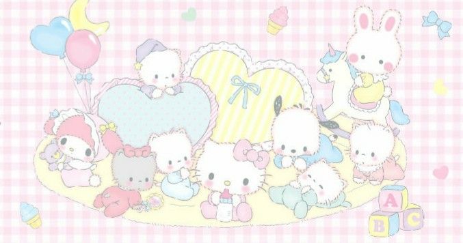 a group of cute little animals standing next to each other on a pink and white checkered background