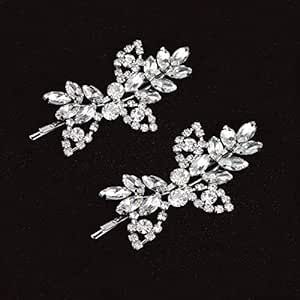 Uongeod Rhinestone Bridal Hair Clips(2PCS) Leaf Wedding Hairpin Bride Pearl Crystal Hair Clips Gold Rhinestone Barrette (Silver) Hair Clips Gold, Bridal Hair Clips, Bride Hair Pins, Wedding Barrettes, Silver Hair Pin, Crystal Hair Clips, Handmade Hair Clip, Rhinestone Hair Clip, Crystal Hair Pins