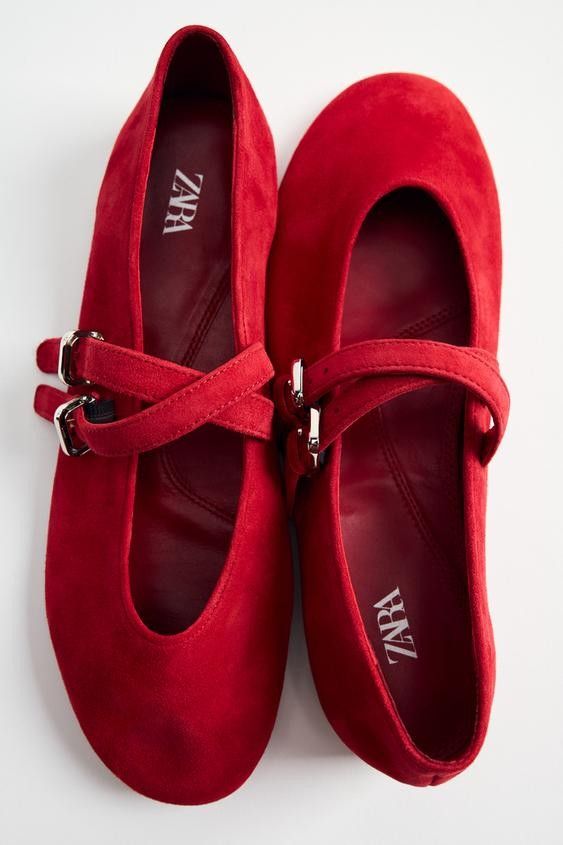 Double Strap Mary Janes, Aesthetic Attire, Bella Shoes, Fun Flats, Red Mary Jane Shoes, Plain White Sneakers, Red Ballerinas, October Mood, Red Leather Shoes