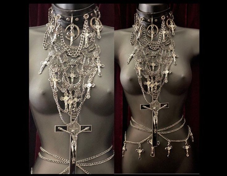 Glamour Bat Goddess presents this exquisite.... The Morpheus Dream Pandora Dominion/Choker/Crucifix Pendant, Silver Bib and Belt Set Set in Antiqued Silver by Glamour Bat Goddess ♥️🦇 These four pieces are amazing, unique and elegant. Lovingly constructed and the choker is hand painted and antiqued by  Marilyn Medusa of  Glamour Bat Goddess. ♥️🦇 Wear together or wear separately, but designed to wear together. It comprises the choker, bib, pendant and chain belt & matching earrings.♥️🦇 Silver m Goddess Wear, Unique Costumes, Room Pictures, Alt Fashion, Gothic Girls, Chain Belt, I Love Jewelry, Pendant Silver, Shiny Silver