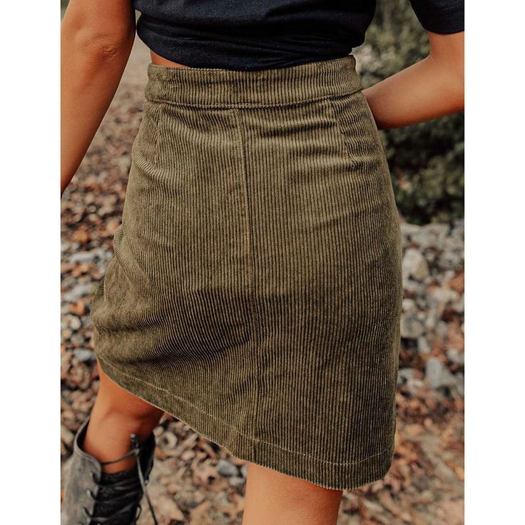 Army Green Corduroy Button High Waist Skirt Casual Corduroy Skirt With Pockets, Casual Corduroy Mini Skirt With Pockets, Casual Corduroy Mini Skirt, Casual Corduroy Mini Skirt For Fall, Casual Fall Corduroy Mini Skirt, Casual Corduroy Skirt For Fall, High Waist Corduroy Skirt With Pockets, Corduroy Mini Skirt With Button Closure, Casual Corduroy Skirt