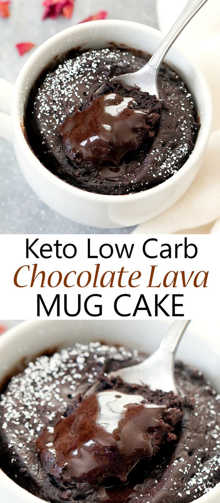 keto low carb chocolate lava mug cake in a white bowl with a spoon