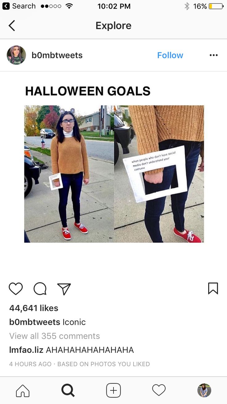 an instagram page with two pictures of people wearing halloween costumes and texting on them