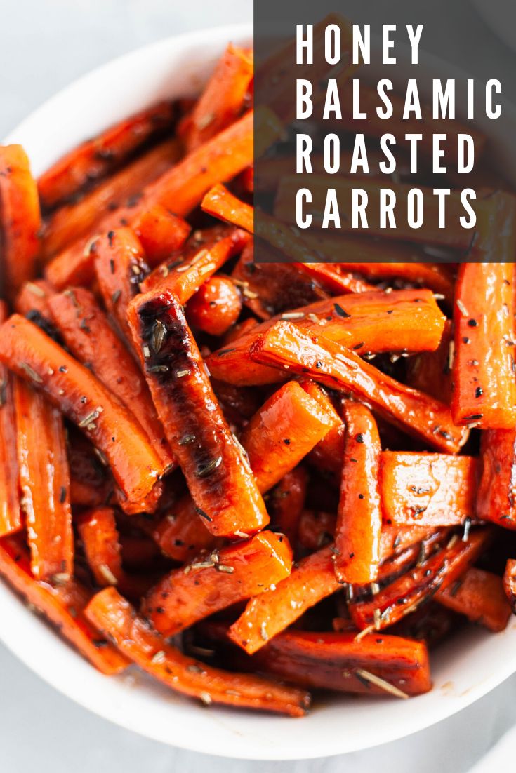 honey balsamic roasted carrots in a white bowl