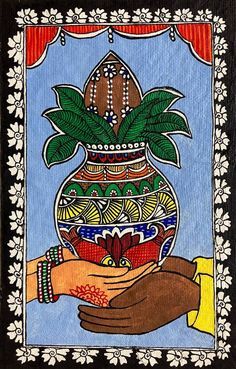 paper painting Mithila Painting On Wall, Madhubani Wedding Painting, Indian Culture Painting Easy, Madhubani Folk Art, Madhubani Art Painting, Madhubani Paintings On Canvas, Madhubani Wedding, Indian Folk Art Painting Easy, Kalamkari Painting Easy