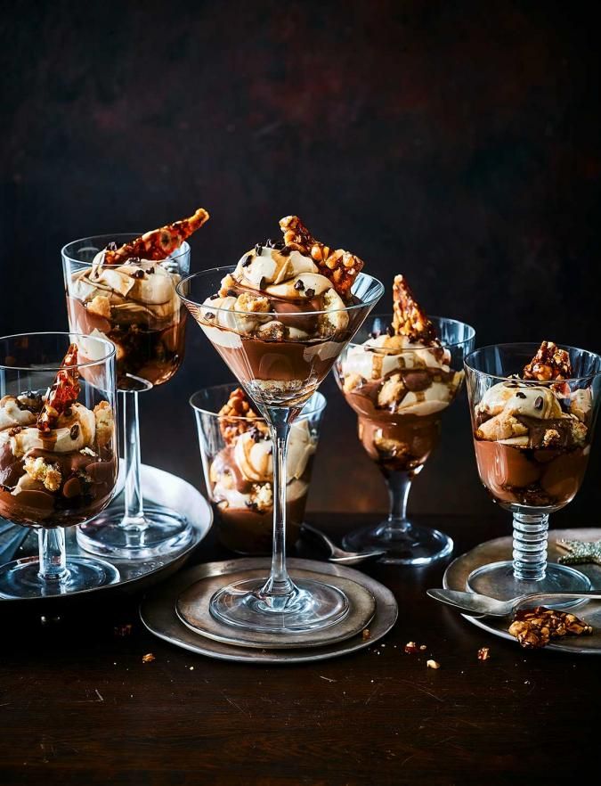 three desserts in glasses on a table with the words espresso martini trifles