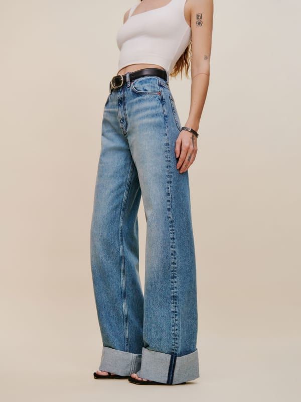 Sustainable looks good on you. High Rise Bootcut Jeans, Flare Jumpsuit, Cuffed Jeans, Relaxed Jeans, Long Jeans, Denim Trends, Vintage Inspired Dresses, Denim Mini Dress, High Rise Jeans