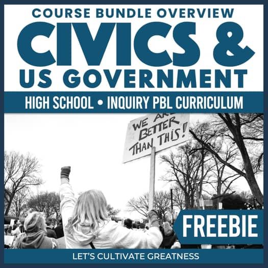 a flyer for civics and us government with an image of a woman raising her hands