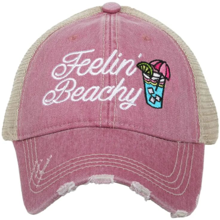 designed by Katydid trucker caps are embroidered and have curved bill distressed cap gives it a worn look adjustable tab with mesh back 80% cotton and 20% polyester one size fits most Distressed Cap, Women Trucker, Funny Hats, Women Wholesale, Girls Weekend, Beach Hat, Beach Accessories, Chic Accessories, Beach Babe