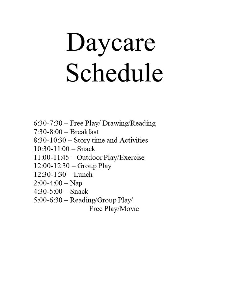 the day care schedule is shown in black and white