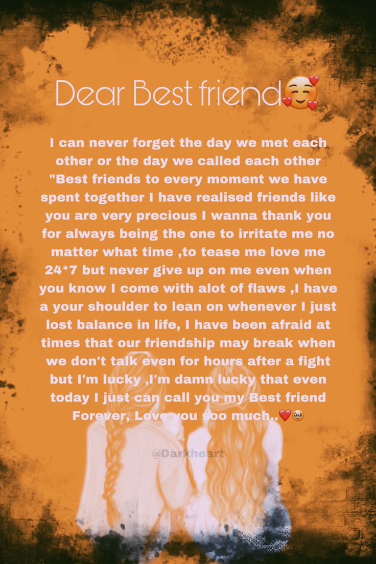 a poem written by two women in front of an orange background with the words dear best friend