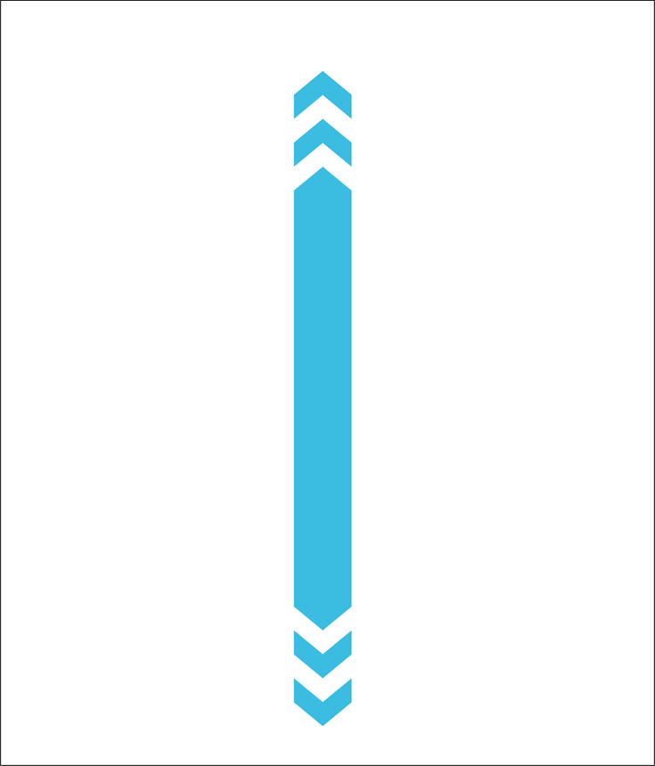 a blue and white striped tie with an arrow on the bottom right corner, in front of a white background