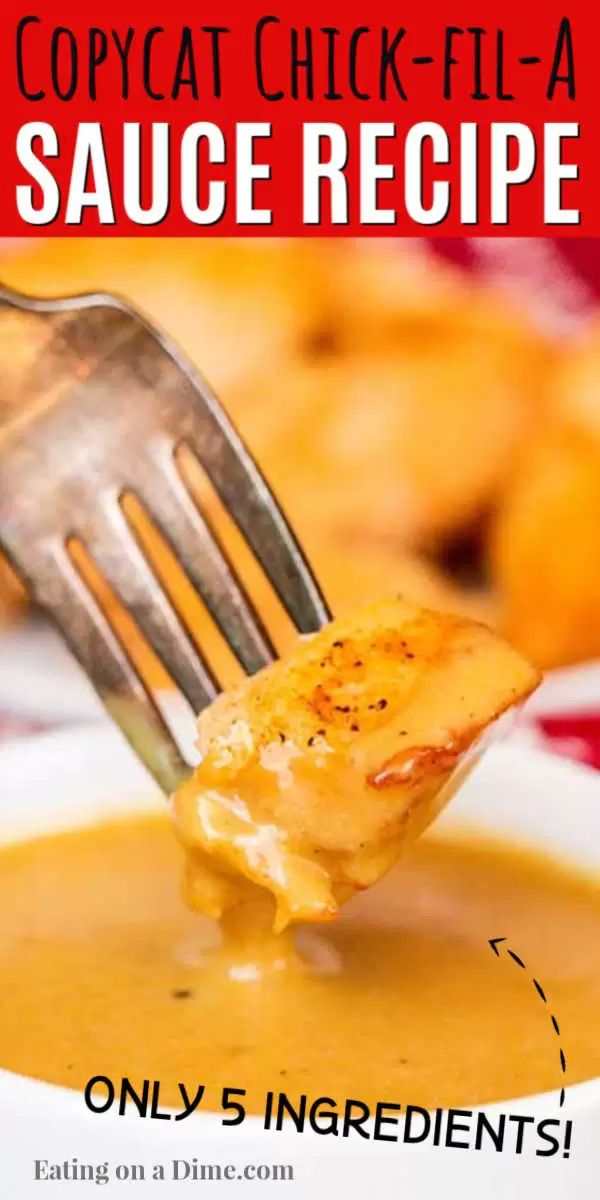 the cover of copycat chick - fil - a sauce recipe is being held up with a fork