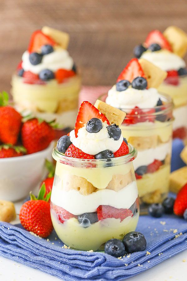 small desserts with strawberries, blueberries and other fruit on a table top