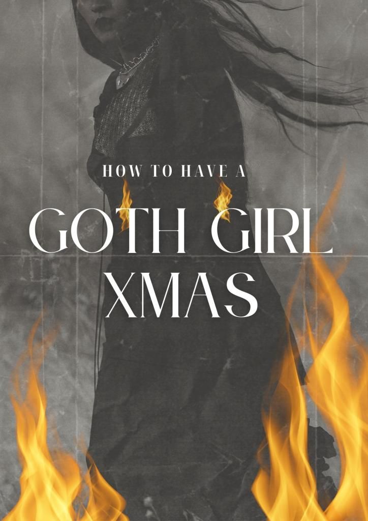 the cover of how to have a goth girl xmas, with flames surrounding it