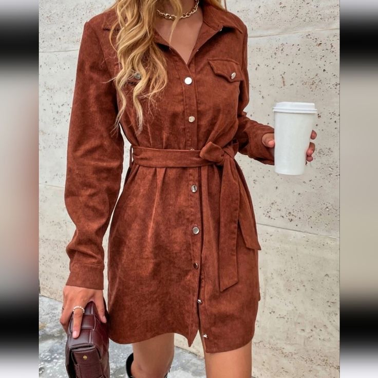 Perfect Condition/Nwot Bundle And Save Big (6) Corduroy Shirt Dress, Button Front Shirt Dress, Belted Shirt Dress, Rust Dress, Corduroy Dress, Midi Shirt Dress, Dress For Short Women, Daily Dress, Long Sleeve Shirt Dress