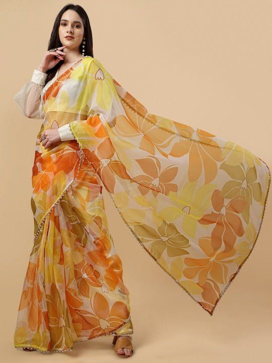 Floral Printed Organza Saree - Inddus.com Printed Organza, Saree Sale, Printed Saree, Anarkali Suit, Organza Saree, The Model, Mandarin Collar, Blouse Piece, Floral Printed