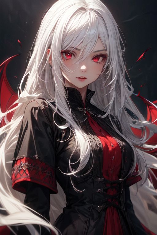 an anime character with white hair and red eyes